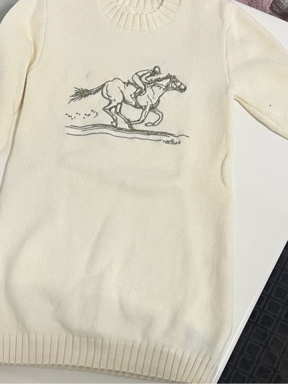 Cream Kids' Sweater Dress with Horse Motif